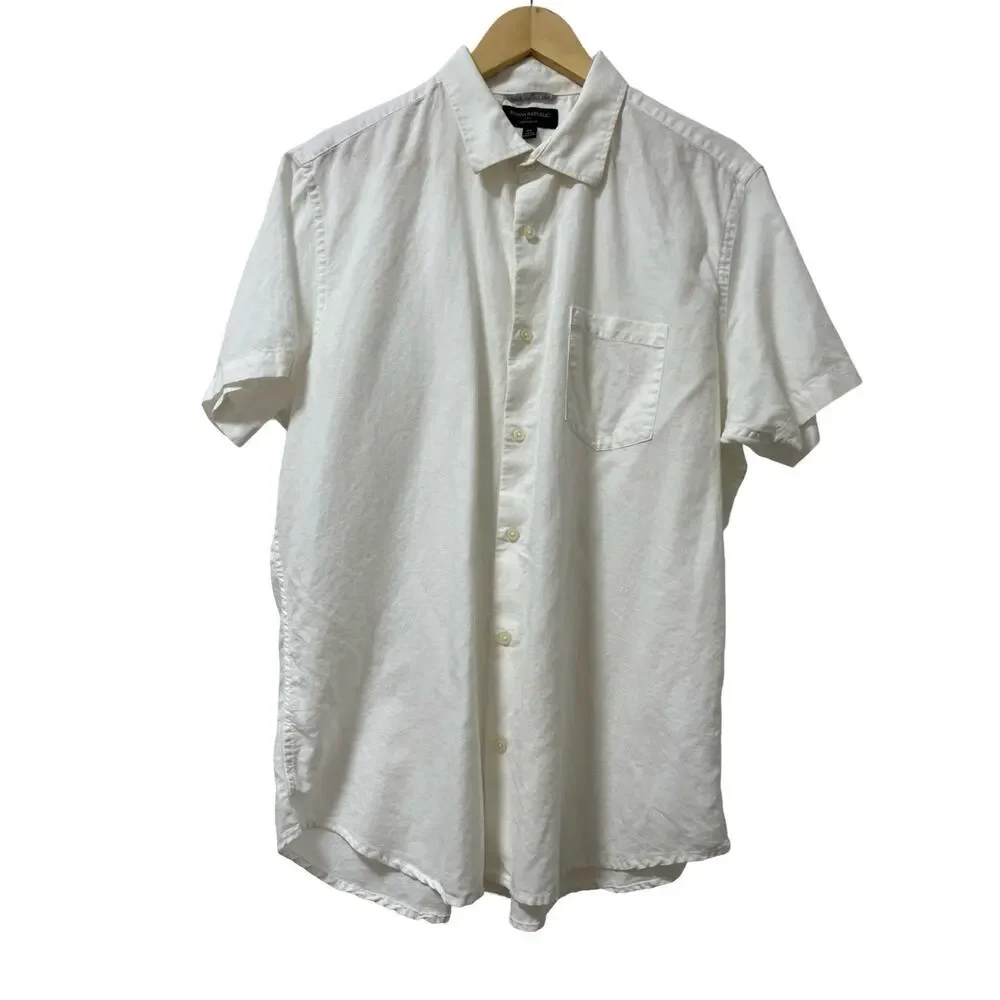 Banana Republic Mens Slim Linen Button Shirt Size XL White Coastal Preppy Travel